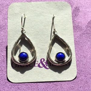 Grace & Heart Sterling Silver / Lapis Earrings 1 1/8 inch NEW Display item